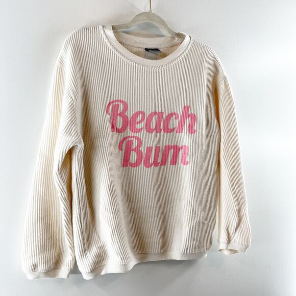 Beach Bum Corded Long Sleeve Crewneck Pullover Sweatshirt Cream Pink Small - Picture 6 of 6